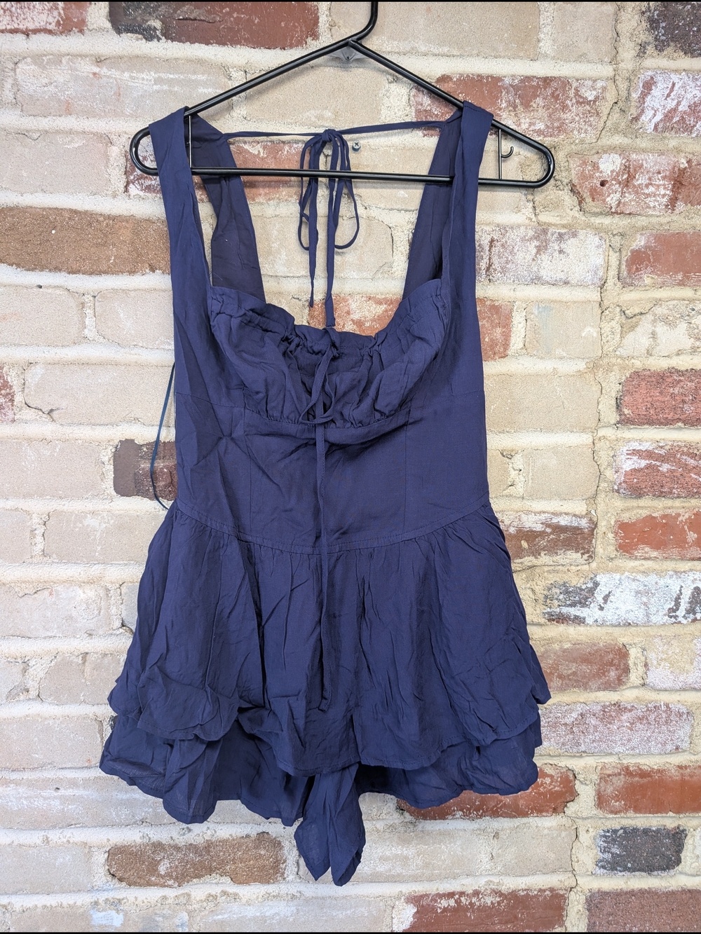 Le Lis Navy Blue Tiered Romper